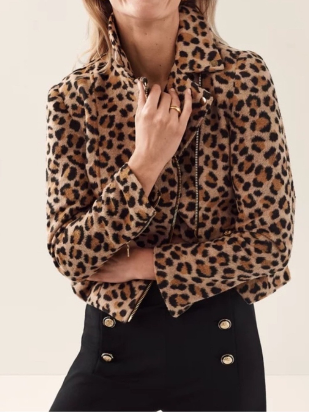 Ann Taylor Leopard-Print Moto Jacket in Tan and Black